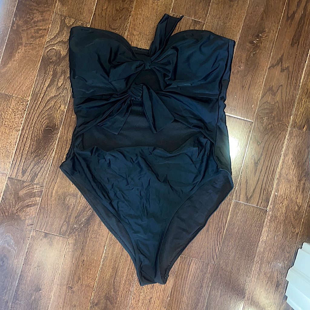 Forever 21 Plus Black Swim Suit One Piece Strapless With Cut Outs